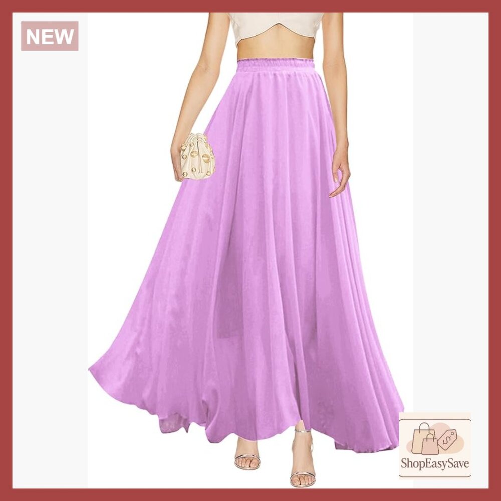 Retro Maxi Skirt Elegant Flowy Chiffon High Waist Pleated Long Skirt